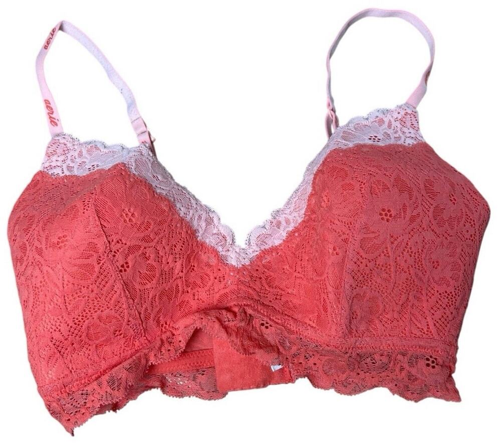 Aerie Bra Womens 32DD Pink Longline Floral Lace Molded Lightly Lined Hook & Eye